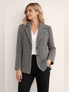 Jones New York Tweed Blazer Women Black White Boucle Jacket Classic Career Chic